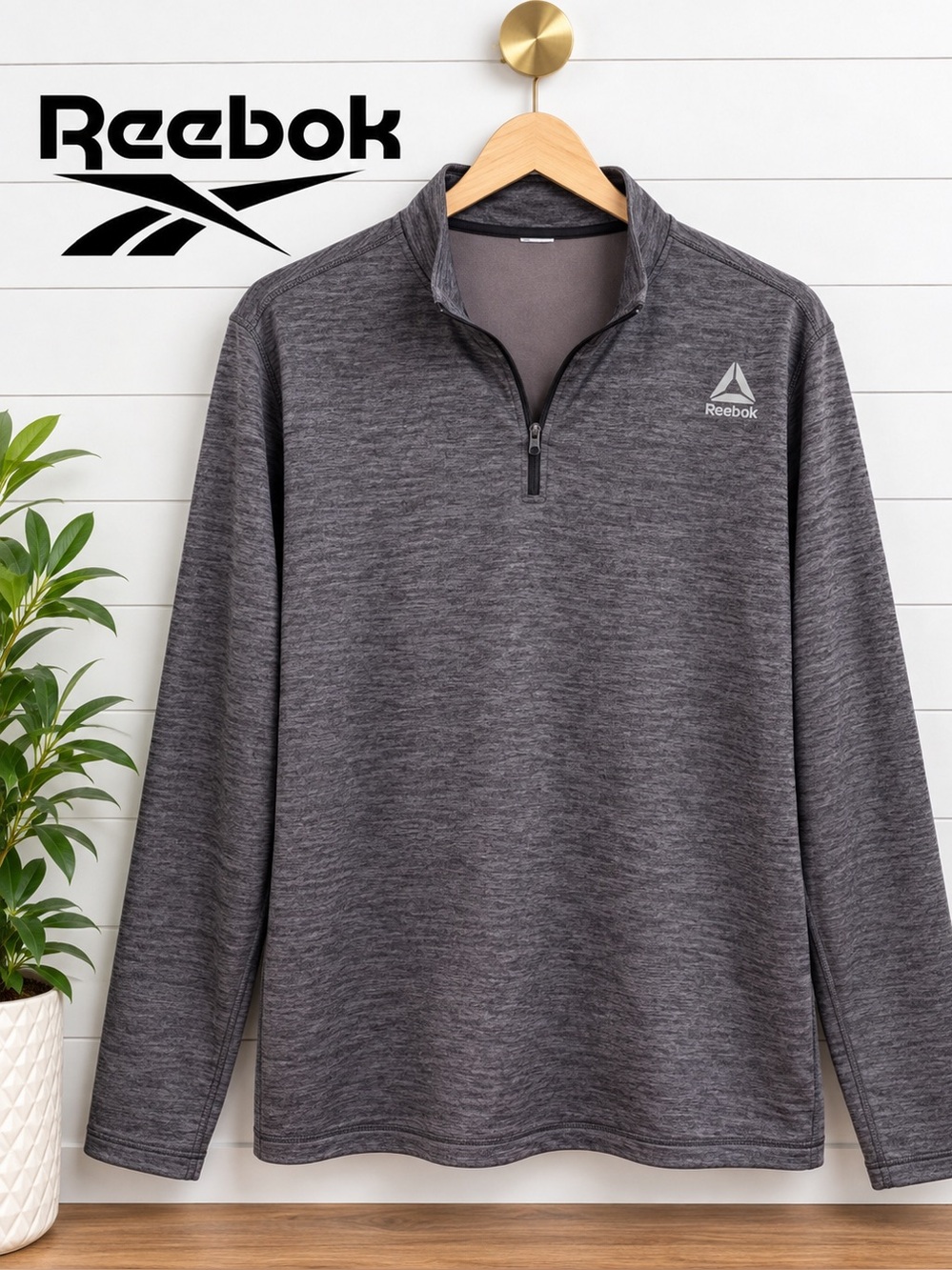 🩶 Reebok Men’s Heather Gray Quarter-Zip Performance Pullover – Size XL